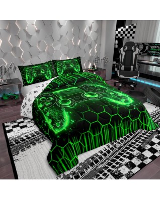 Green Neon Video Controller Watercolor Bedding Set