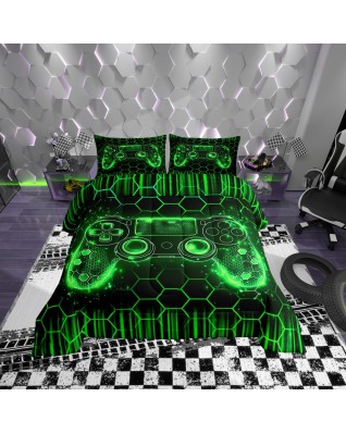 Green Neon Video Controller Watercolor Bedding Set