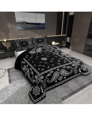 Vintage black and grey graffiti bedspread set
