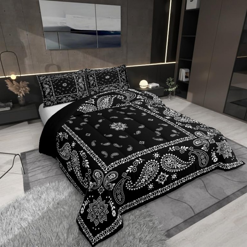 Vintage black and grey graffiti bedspread set