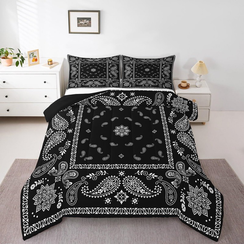 Vintage black and grey graffiti bedspread set
