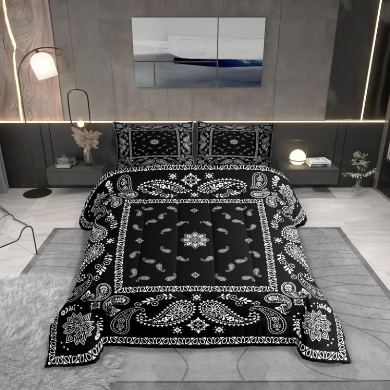 Vintage black and grey graffiti bedspread set
