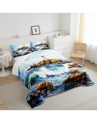 Watercolor Blue Ocean Painting Bedding Set