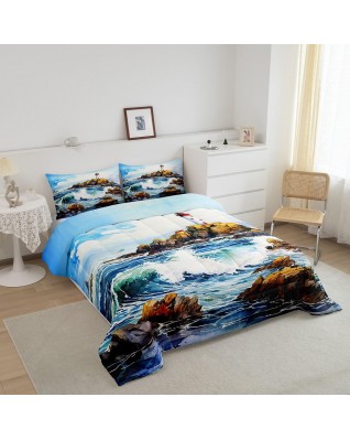 Watercolor Blue Ocean Painting Bedding Set